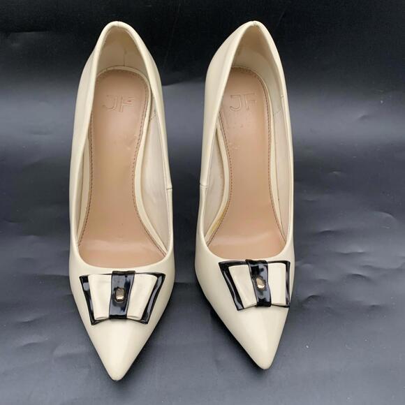 JF Gizelle Bow Heels Pumps Beige Sz 7 But Fits 6.5 Classic - Picture 1 of 13